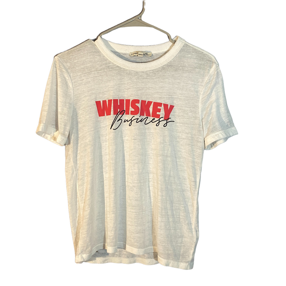 Express White Whiskey Business Short Sleeve Lightweight T-Shirt Women Sz S